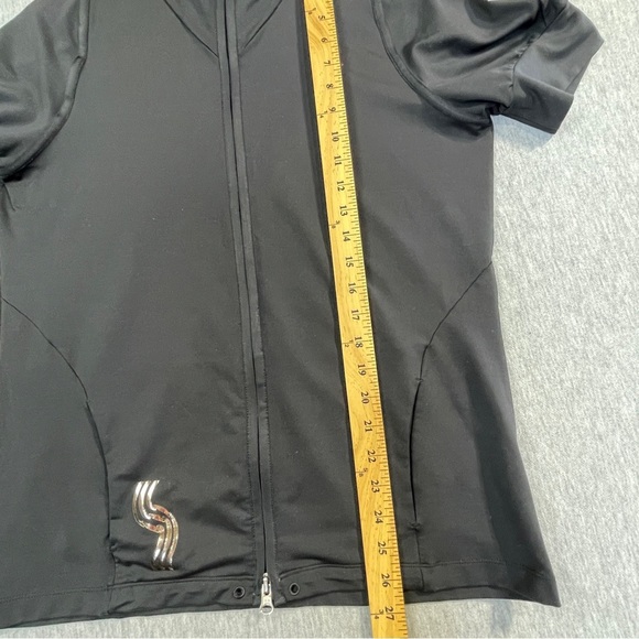 Adidas Golf Shirt Jacket Women’s Large Black Clima365 Gold Logo - Picture 6 of 12